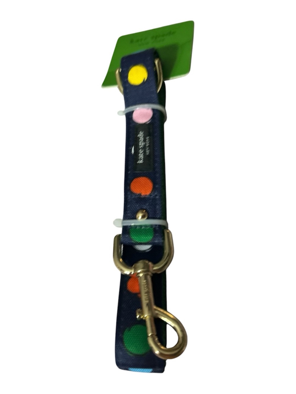 NWT kate spade Navy Polka Dot Dog Leash with Gold Hardware size med up to 90 p